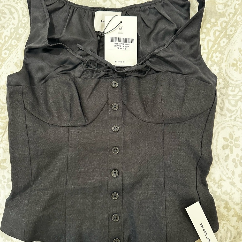NWT Reformation Beverly Linen Top Black Size 6
